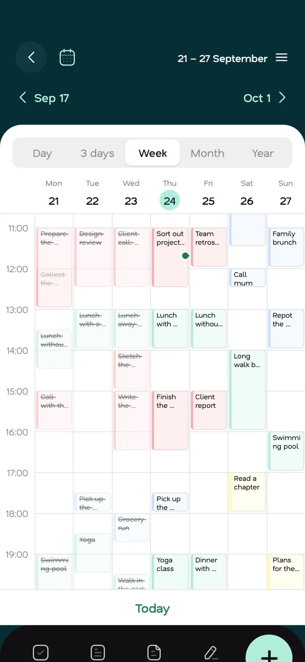 Fluena calendar with the day laid out