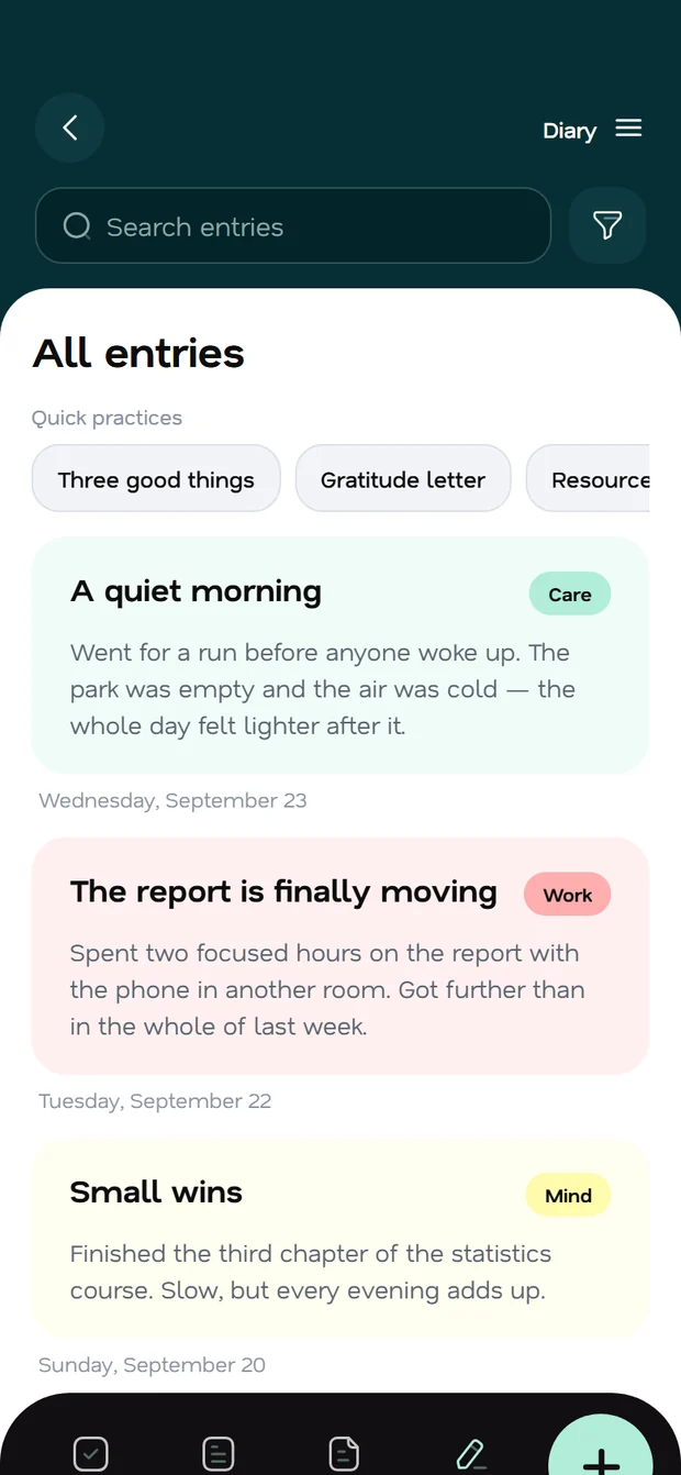 Fluena journal screen